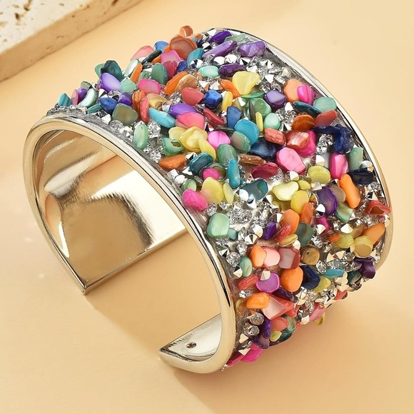 Jewelry - Colorful Gemstone Silver Tone Cuff Bracelet